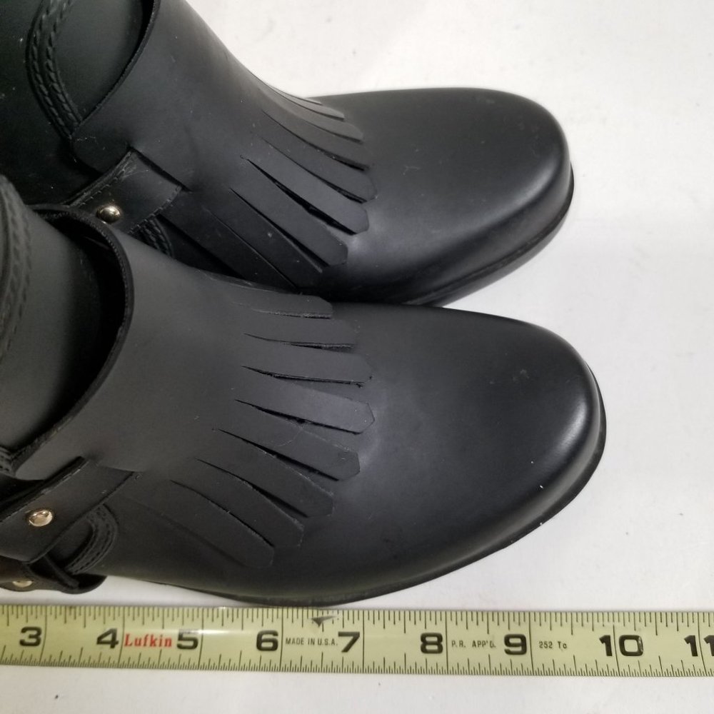 Massimo Dutti Rain Boot Tall Rubber Fringe Black Ring Strap US 6.5 EUR 37 - Picture 16 of 16